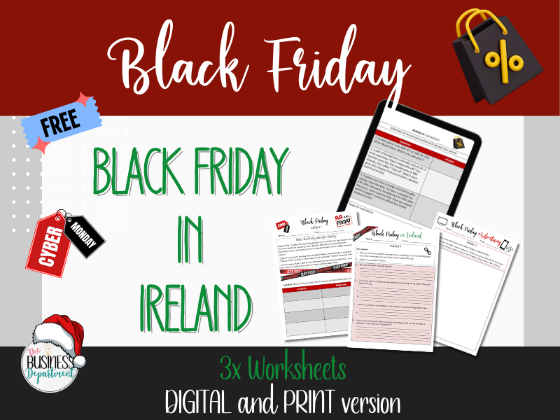 FREE Black Friday and Cyber Monday Worksheets Irish Edition | Sales, Advertisments, Consumer