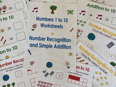 Home Learning KS1 Number Recognition and Simple Addition 12 sheets