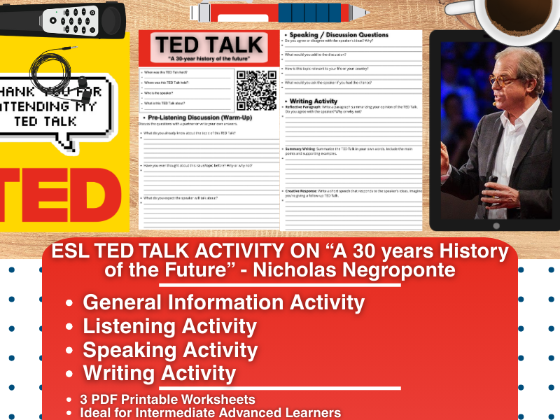 ESL TED Talk Activity Worksheets - A 30 years History of the Future - Nicholas Negroponte