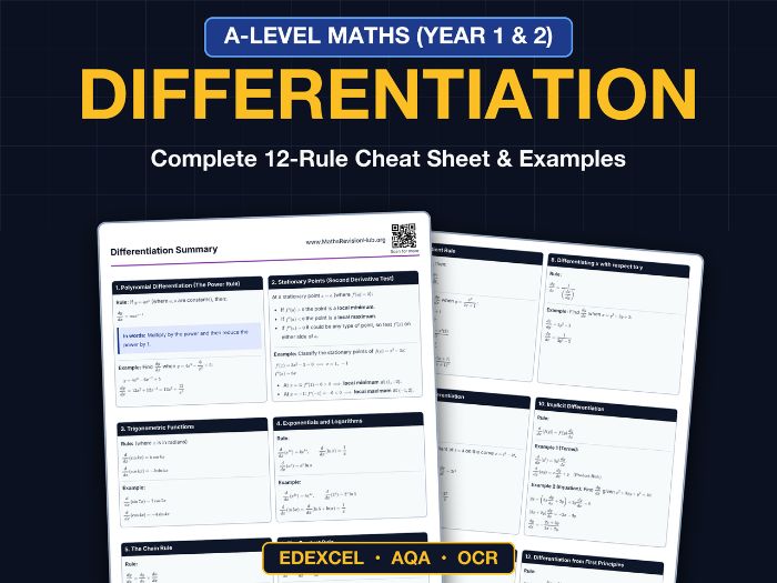 A-Level Maths Differentiation Cheat Sheet & Examples (AS & A2) - Edexcel, AQA, OCR