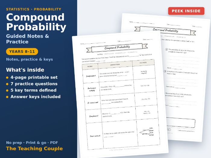 Compound Probability Guided Notes & Practice + Answer Keys