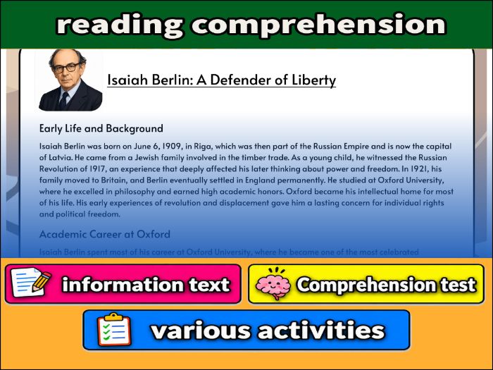 Isaiah Berlin: A Defender of Liberty- Reading Comprehension, Worksheet & Activities