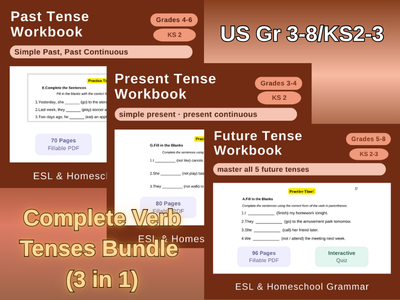 Complete Verb Tenses Bundle: Past, Present & Future Workbooks | KS2 & KS3 (Grades 3–8)