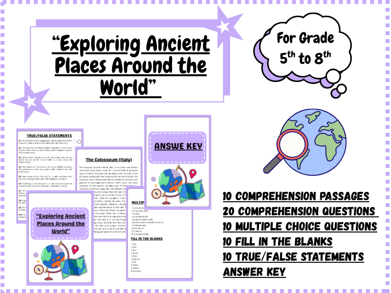 Exploring Ancient Places Around the World – Reading Comprehension Passages & Activities (Grades 5–8)
