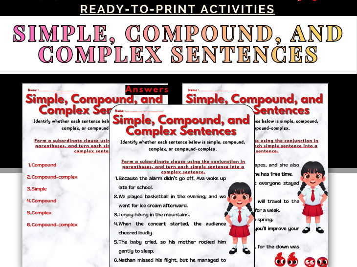 Simple, Compound, and Complex Sentences Worksheets - Sentence Structure Practice