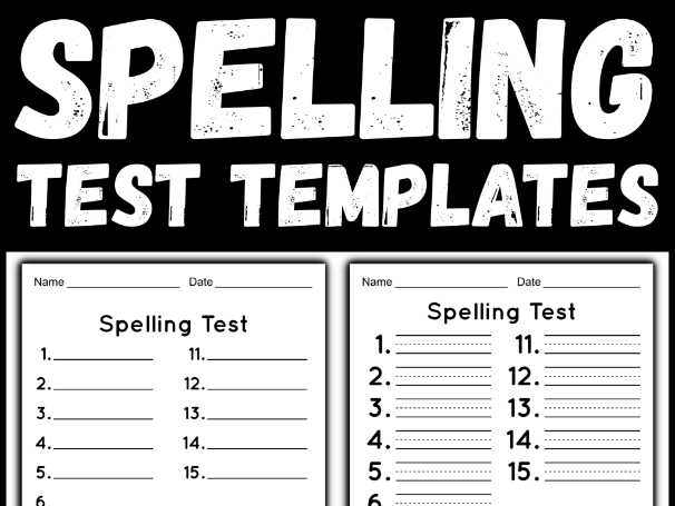 Spelling Test Template - 15 Word Format with Handwriting Lines (2 Versions)