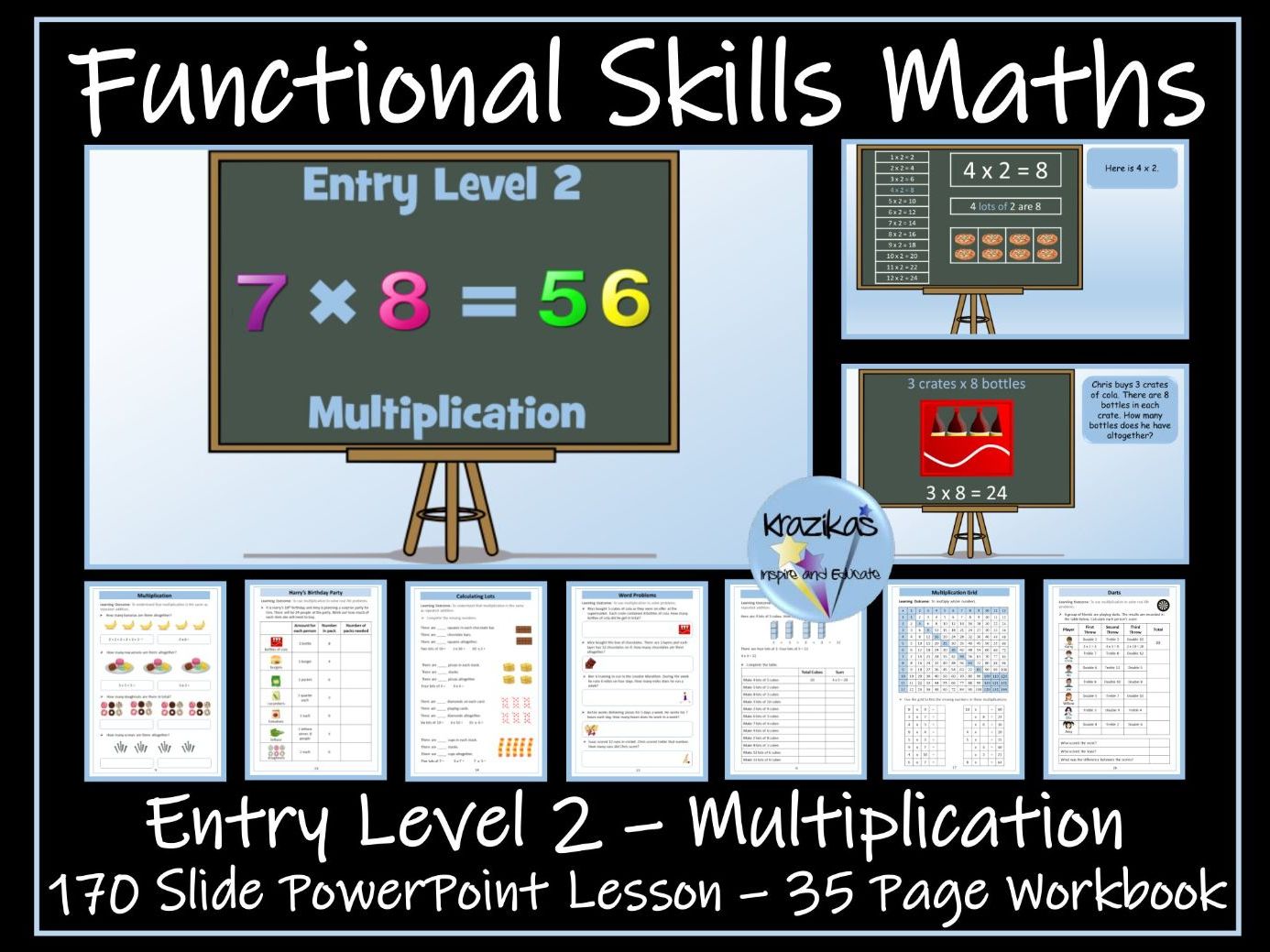 Multiplication PowerPoint Lesson and Workbook - Functional Skills Maths - Entry Level 2
