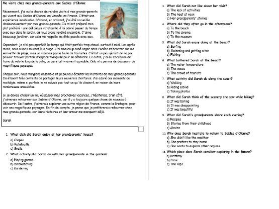 French - GCSE - National 5 _ Holidays and free time_ Reading  _ Listening _practice