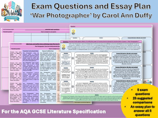 'War Photographer' GCSE Exam Questions and Essay Plan (AQA)