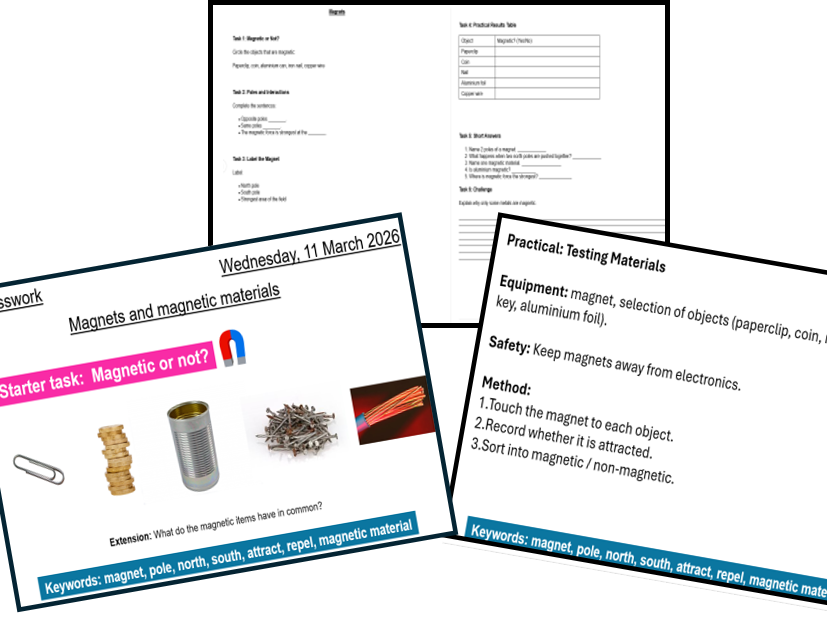 KS3 Magnets lesson powerpoint and worksheet
