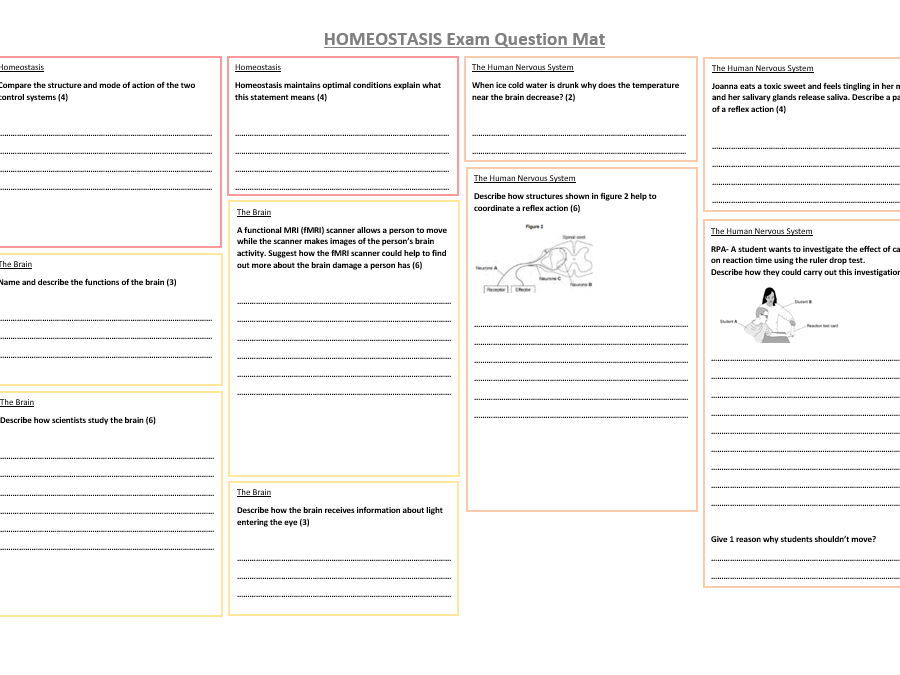AQA GCSE Biology Paper 2 Homeostasis & Response Exam Questions Revision Mat