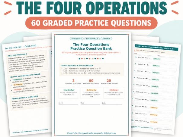 AQA Entry Level 1 Maths (5930) Practice Question Bank | The Four Operations