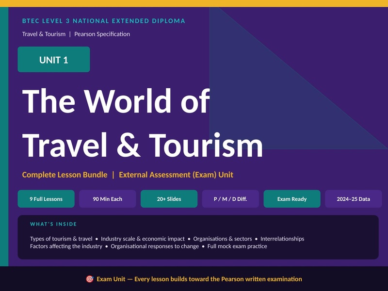 BTEC Level 3 Travel & Tourism | Unit 1: The World of Travel & Tourism | Complete Lesson Bundle