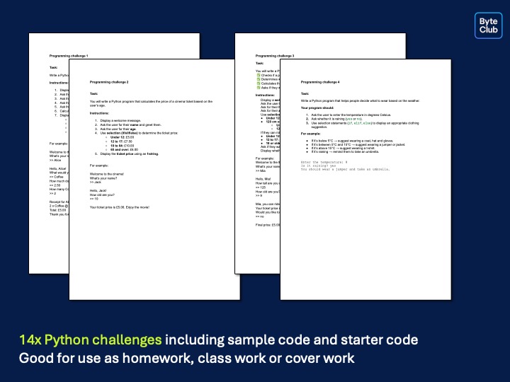 Computer Science Python Programming Challenges KS3 GCSE A-level