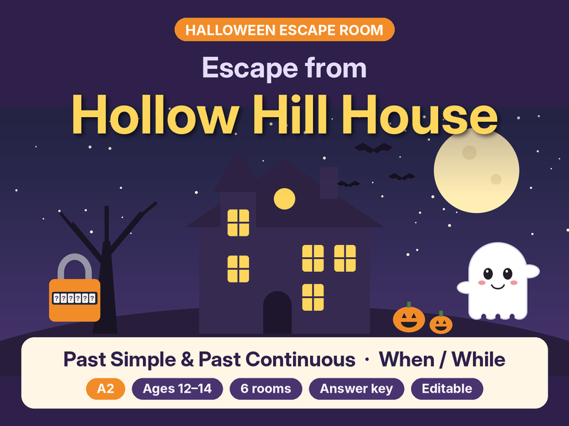 Halloween Escape Room – Past Simple & Past Continuous (When/While) – A2 ESL/EFL