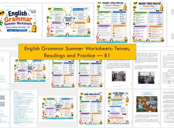 English Grammar Summer Worksheets: Tenses, Readings and Practice — B1