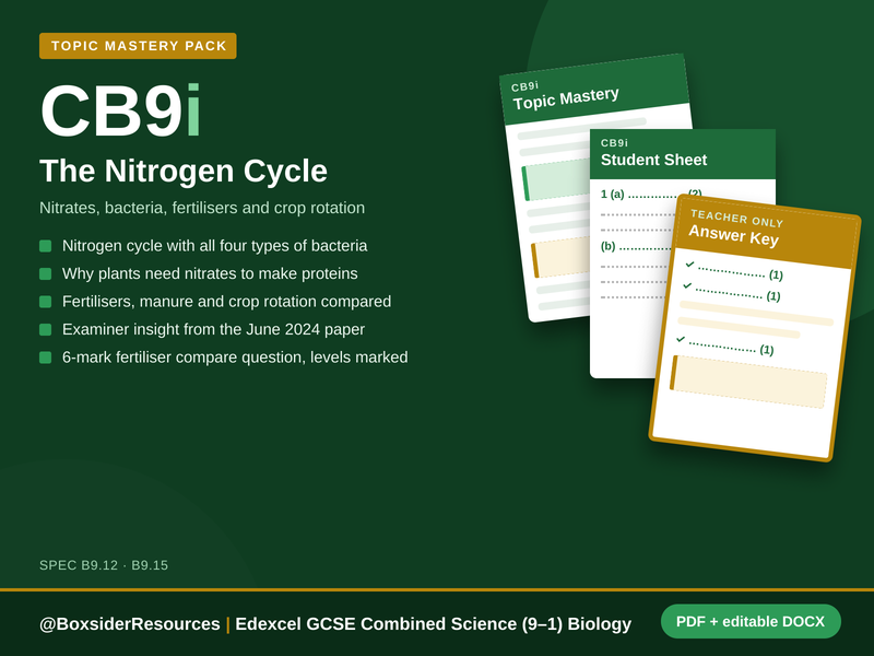CB9i The Nitrogen Cycle | Edexcel GCSE Combined Science Biology Topic Mastery Pack