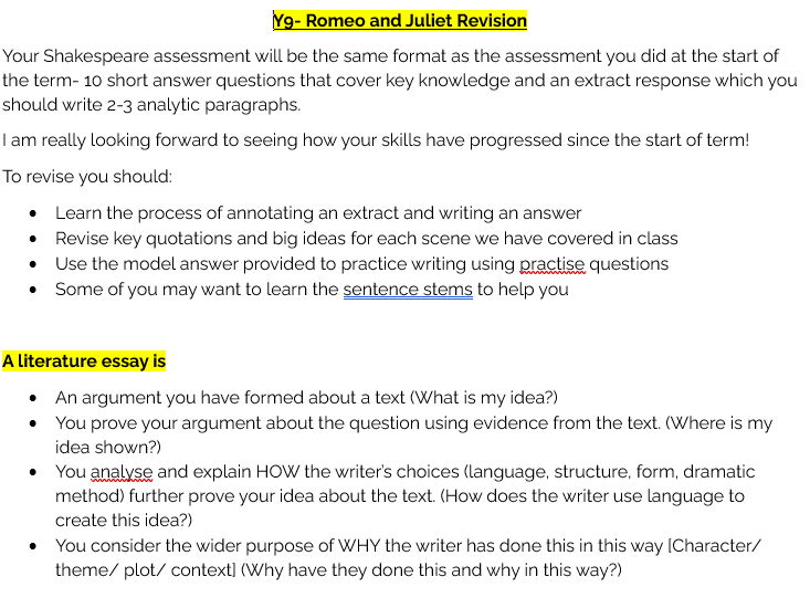 Romeo and Juliet Revision Worksheet