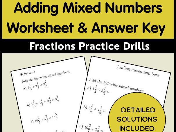 Adding Mixed Numbers Worksheet & Answer Key | Fractions Practice Drills