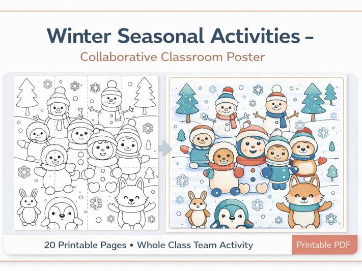 Winter Seasonal Activities – Collaborative Classroom Poster (20 Pieces)