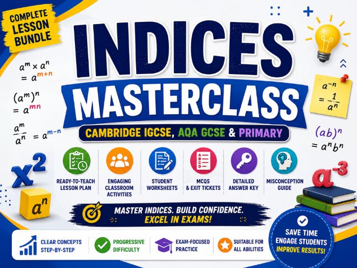 Indices Masterclass | Cambridge IGCSE, AQA GCSE & Primary | Full Lesson Bundle