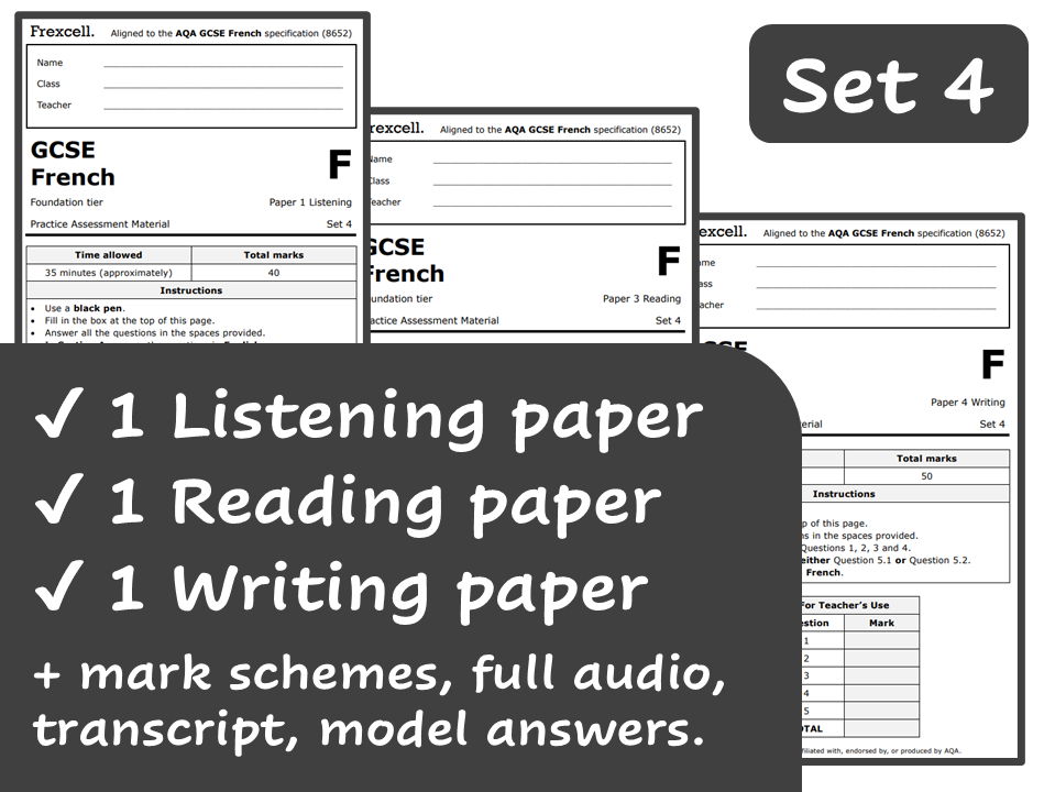 AQA GCSE French (2026) – Foundation Practice Paper Pack (Set 4)