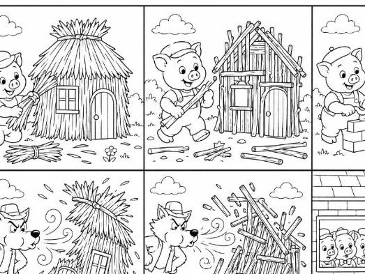 The Three Little Pigs Short Story Colouring Page