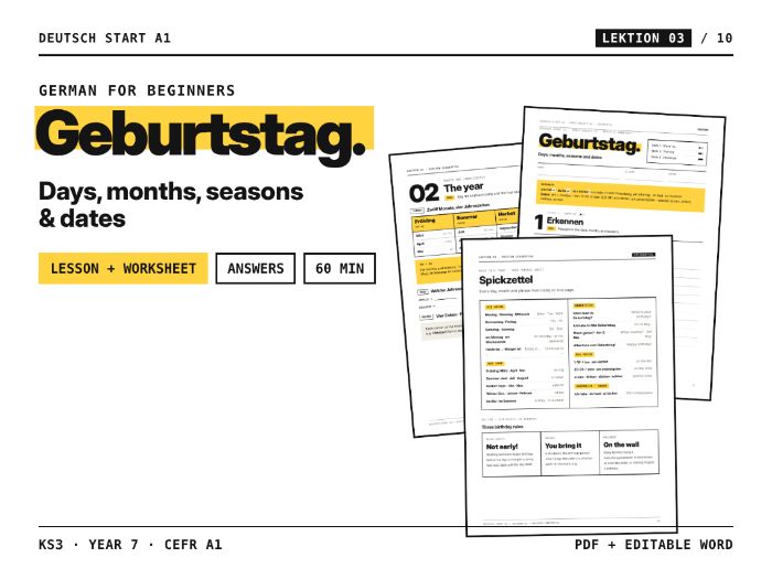 Days, Months, Seasons & Birthdays (Mein Geburtstag) – KS3 Year 7 A1