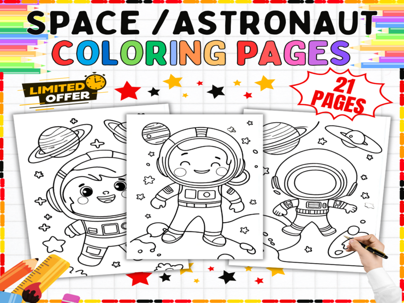 Space and Astronaut Colouring Pages - Printable Fine Motor Skills Activities | Worksheets for Kids