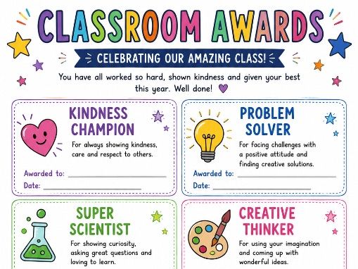 KS2 Classroom Awards End of Year Certificates Printable Primary School Celebration Resource