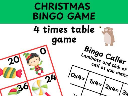 4 times table Christmas bingo