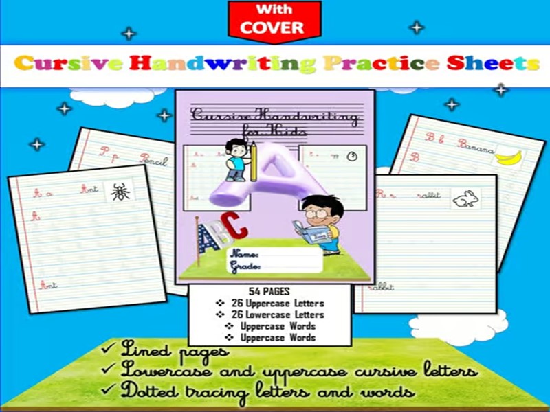 54-Page Cursive Handwriting Workbook | Uppercase & Lowercase Tracing Sheets for Ages 7-11