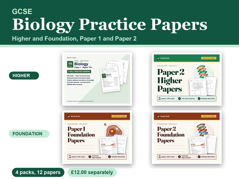GCSE Biology Practice Papers: Higher and Foundation, 12 Papers (AQA-style)