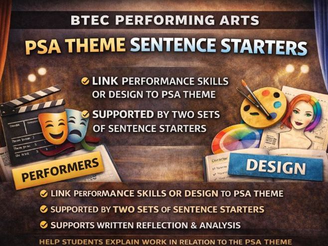 BTEC Performing Arts PSA Theme Comp 2 Sentence Starters (Performers & Design)