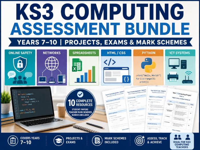 KS3 Computing Assessment Pack Years 7–10 | Projects, Exams, Mark Schemes & Rubrics