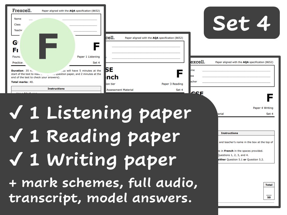 AQA GCSE French (2026) – Foundation Practice Paper Pack (Set 4)