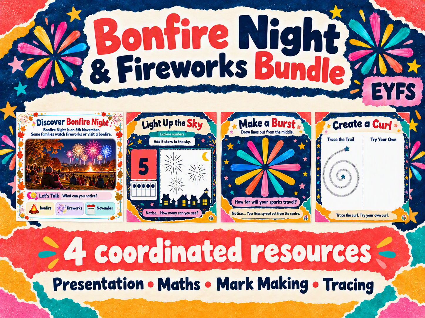 EYFS Bonfire Night & Fireworks Bundle - Maths, Mark Making, Tracing & PowerPoint