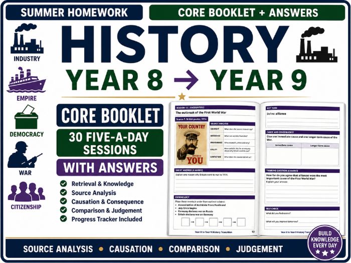 Year 8 to Year 9 History Summer Homework Booklet | Core | With Answers