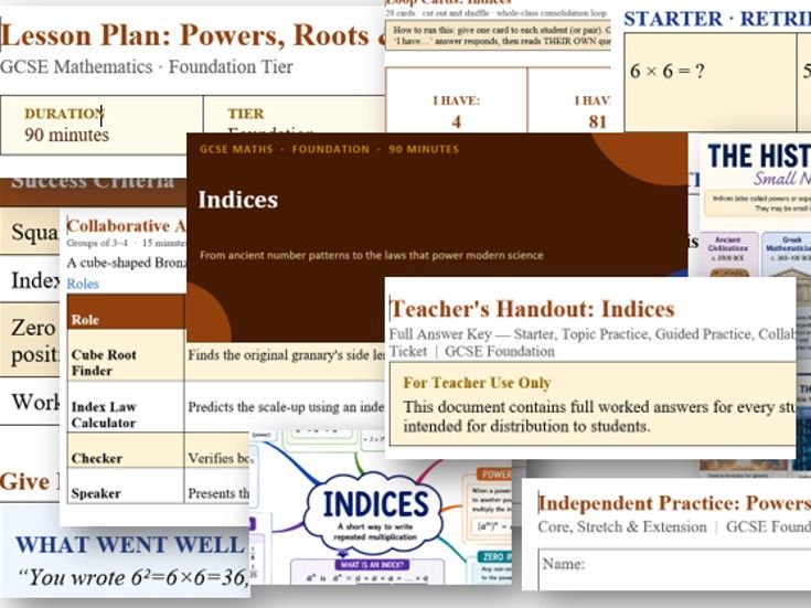 Indices - GCSE maths Comprehensive Lesson Pack