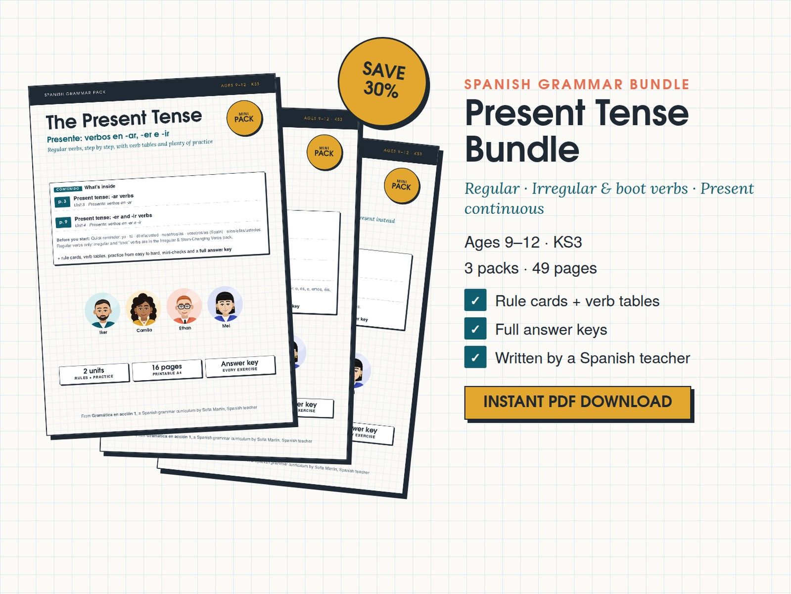 Spanish Present Tense Bundle: Regular, Irregular, Boot Verbs and Present Continuous (KS3)