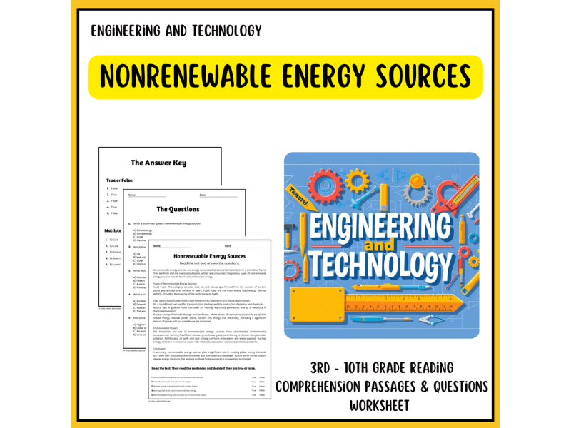 Nonrenewable Energy Sources Reading Comprehension Passages & Questions ...
