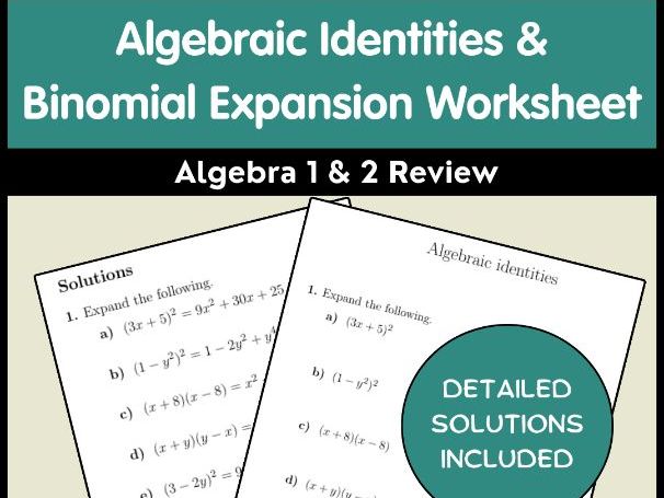 Algebraic Identities & Binomial Expansion Worksheet | Algebra 1 & 2 Review