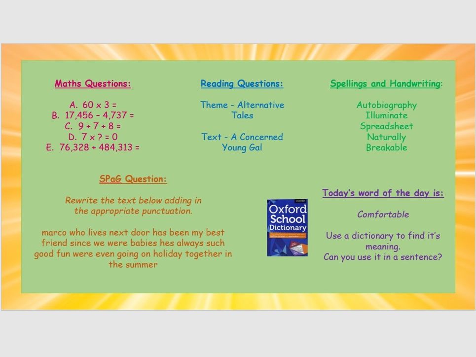 Daily Early Work Resources- Year 6- Autumn Term 1.
