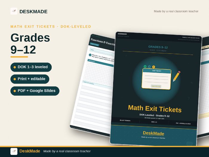 Maths Exit Tickets | Grades 9–12 | DOK-Leveled | Editable + PDF