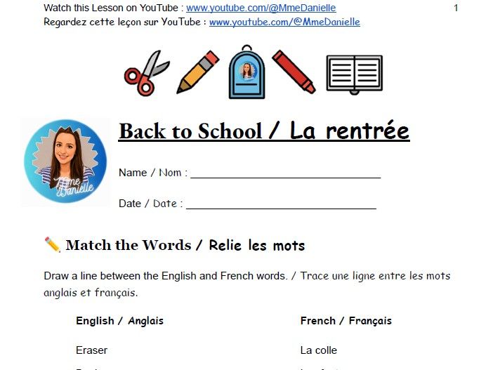 Back to School - Bilingual - French-English (Mme Danielle)