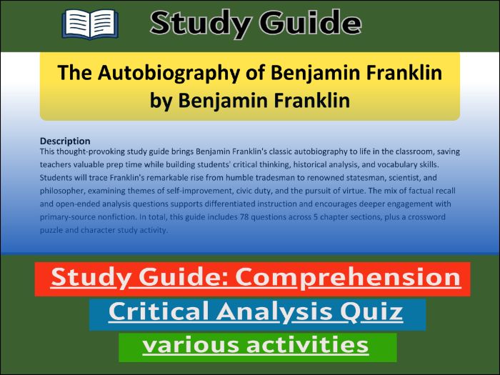 The Autobiography of Benjamin Franklin, study guide & Activities