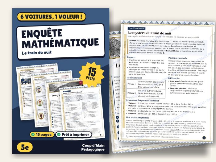French Math Mystery Grade 5 Night Train Whodunit | Enquête mathématique 5e