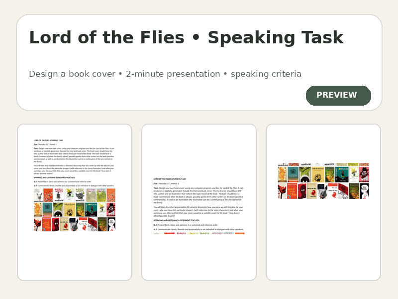 Lord of the Flies EAL resources