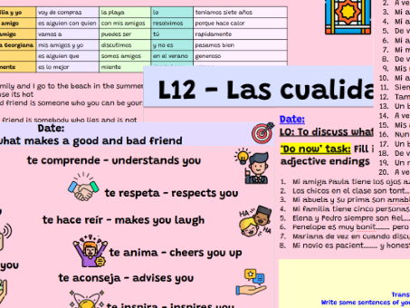 AQA GCSE Spanish Unit 1 Lesson 12 Las cualidades