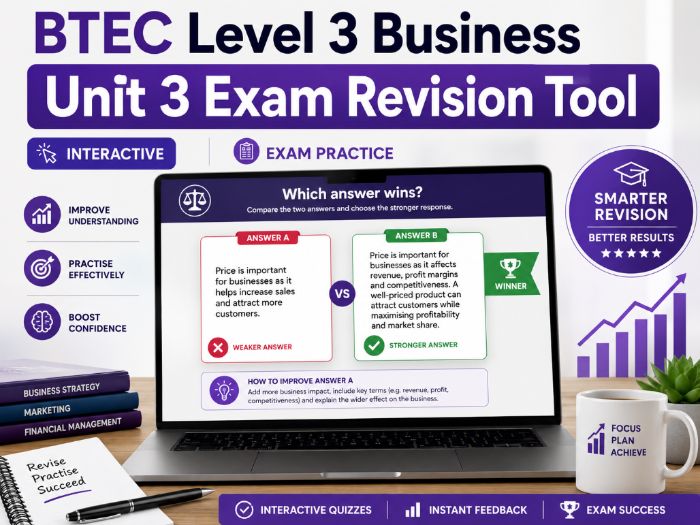 BTEC Business Unit 3 Advanced Revision - Merit vs Distinction Interactive Tool